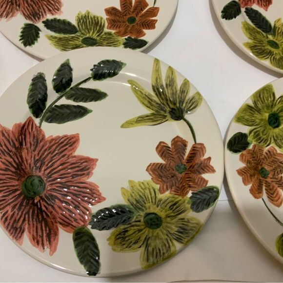 4 tabletops gallery hand painted  Stoneware salad plates 8.75” brushed floral - Picture 4 of 9